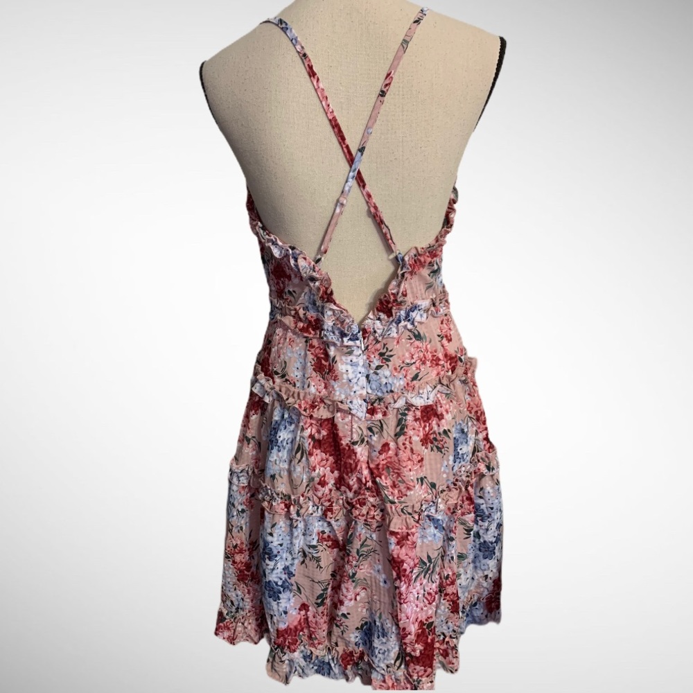 MAUVE PINK FLORAL PRINT CRISS CROSS RUFFLE DRESS - Picture 5 of 15